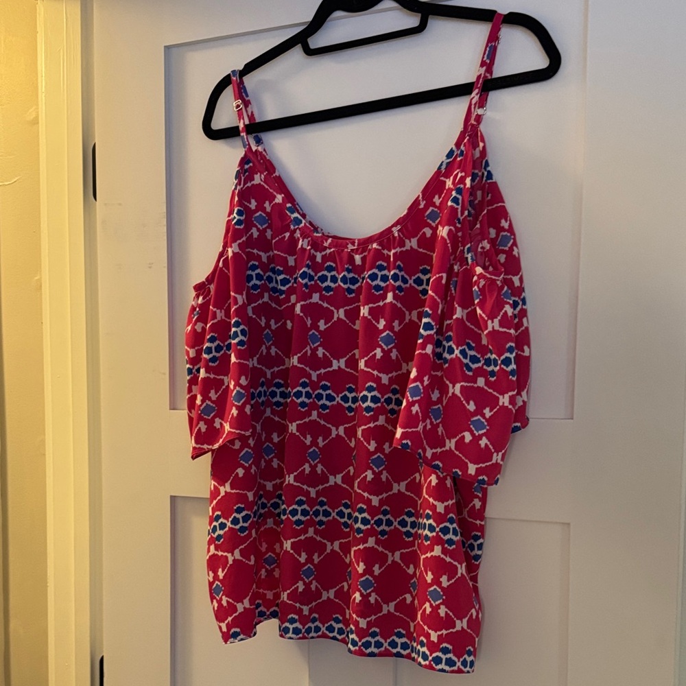 Pink and Blue Patterned Women's Top Open Shoulders